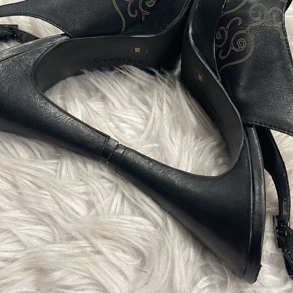 Gianni Bini Marlena Black Swirl Print Leather Slingback Heels Sz 9 - Picture 5 of 14